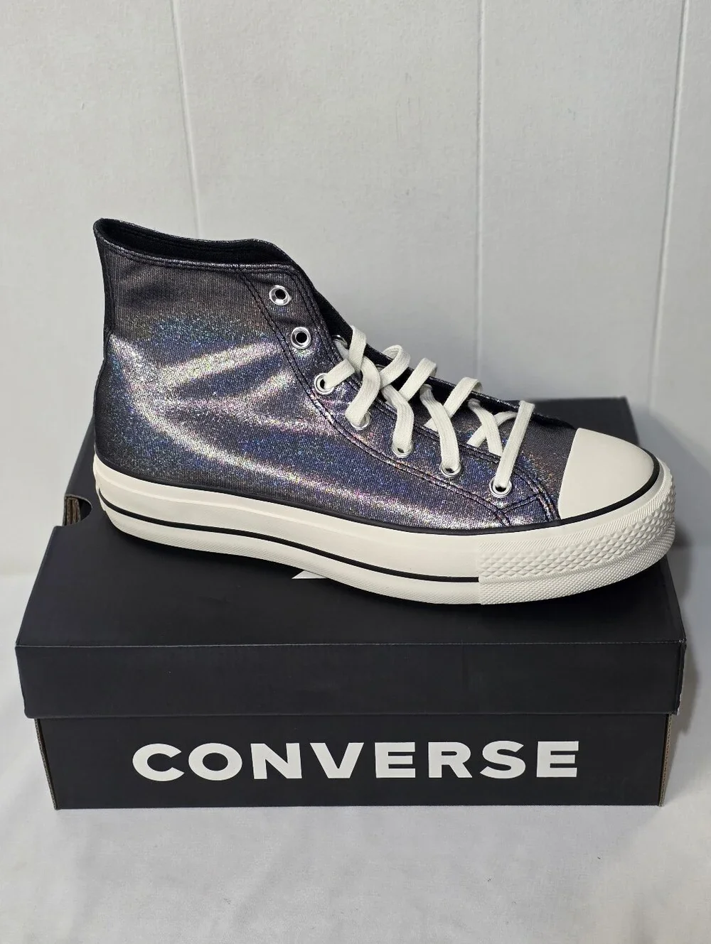 Converse Chuck Taylor All-Star Platform Lift Lace-Up Sparkle High Top Sneakers - Picture 9 of 11